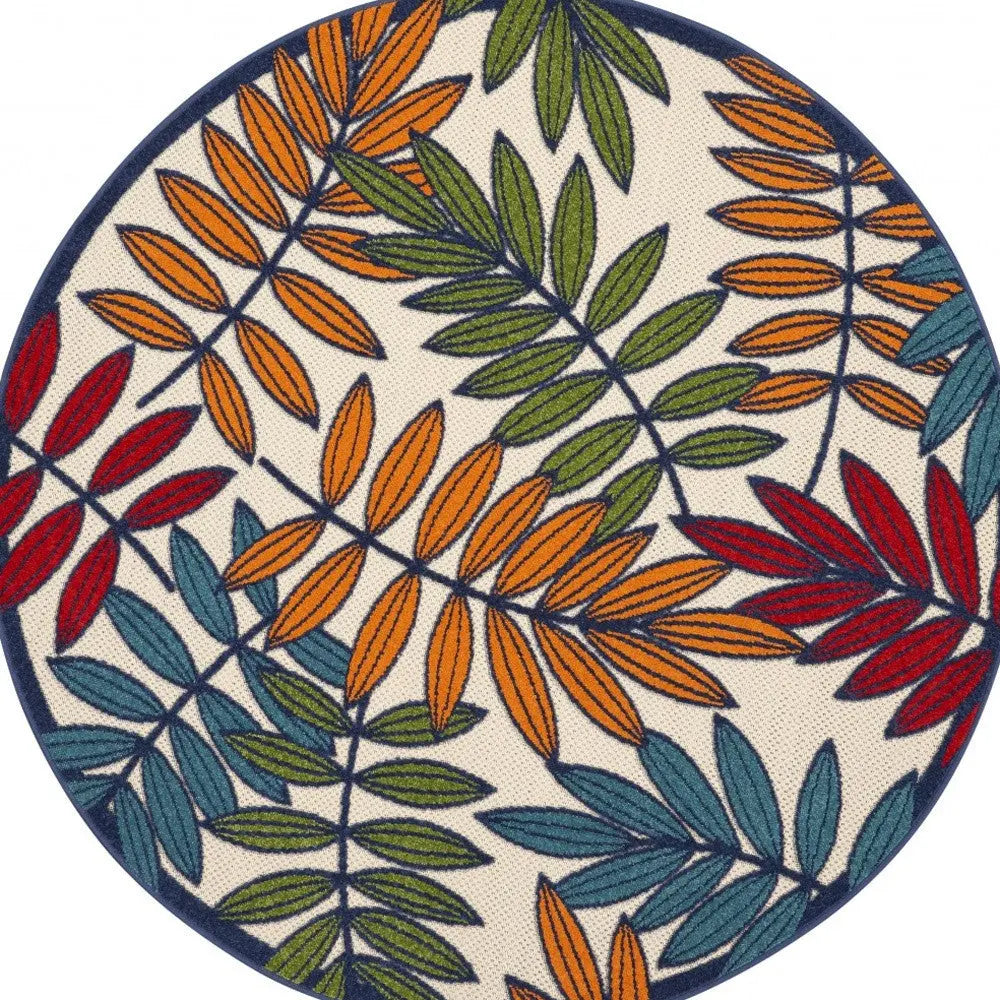 5' Ivory And Blue Round Floral Indoor Outdoor Area Rug - GreatEagleInc