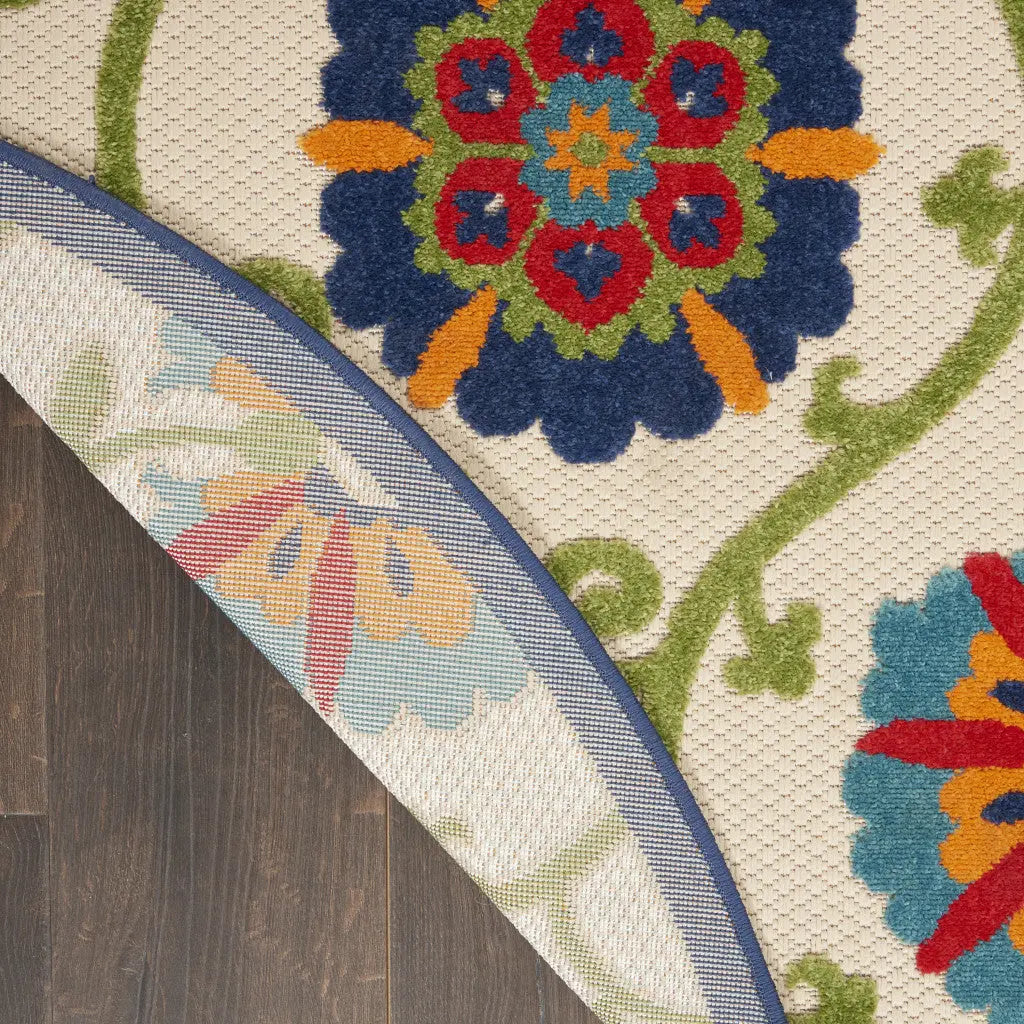5' Ivory And Blue Round Indoor Outdoor Area Rug - GreatEagleInc
