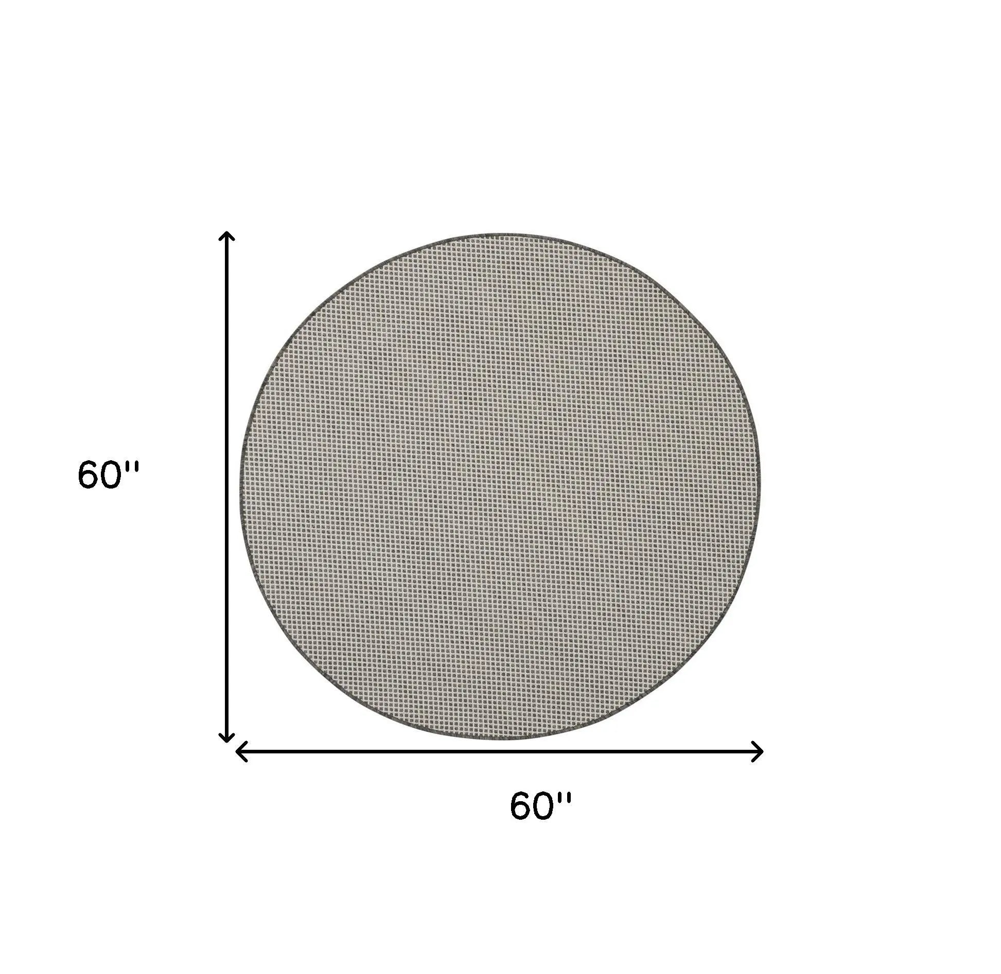 5' Ivory And Charcoal Round Geometric Indoor Outdoor Area Rug Homeroots Outdoor