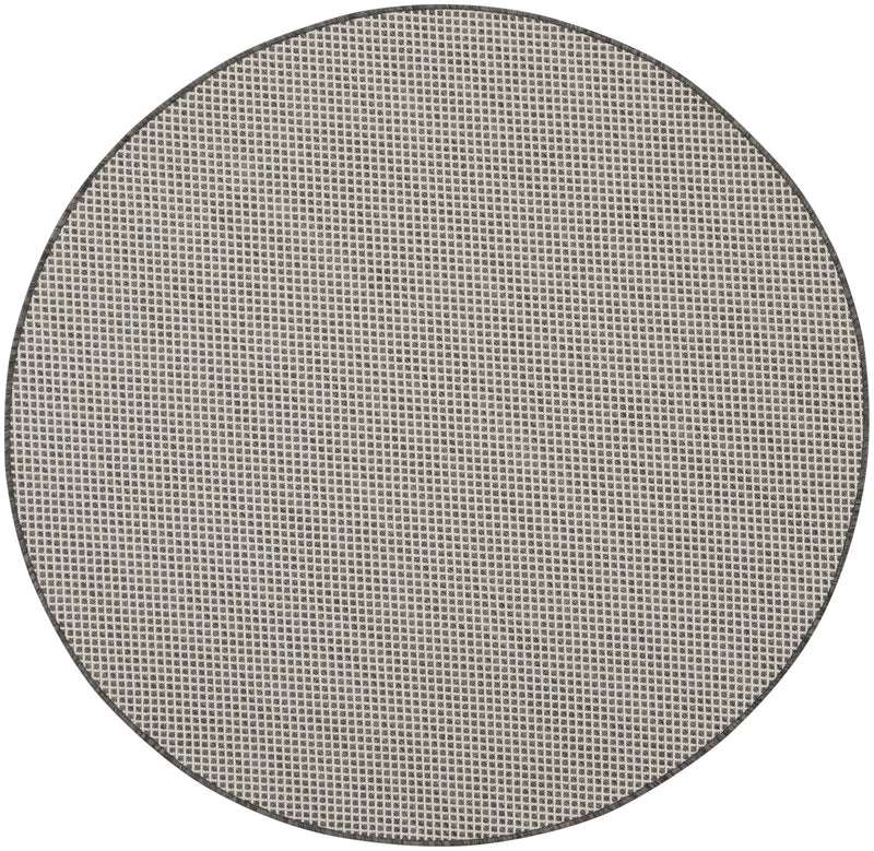 5' Ivory And Charcoal Round Geometric Indoor Outdoor Area Rug Homeroots Outdoor