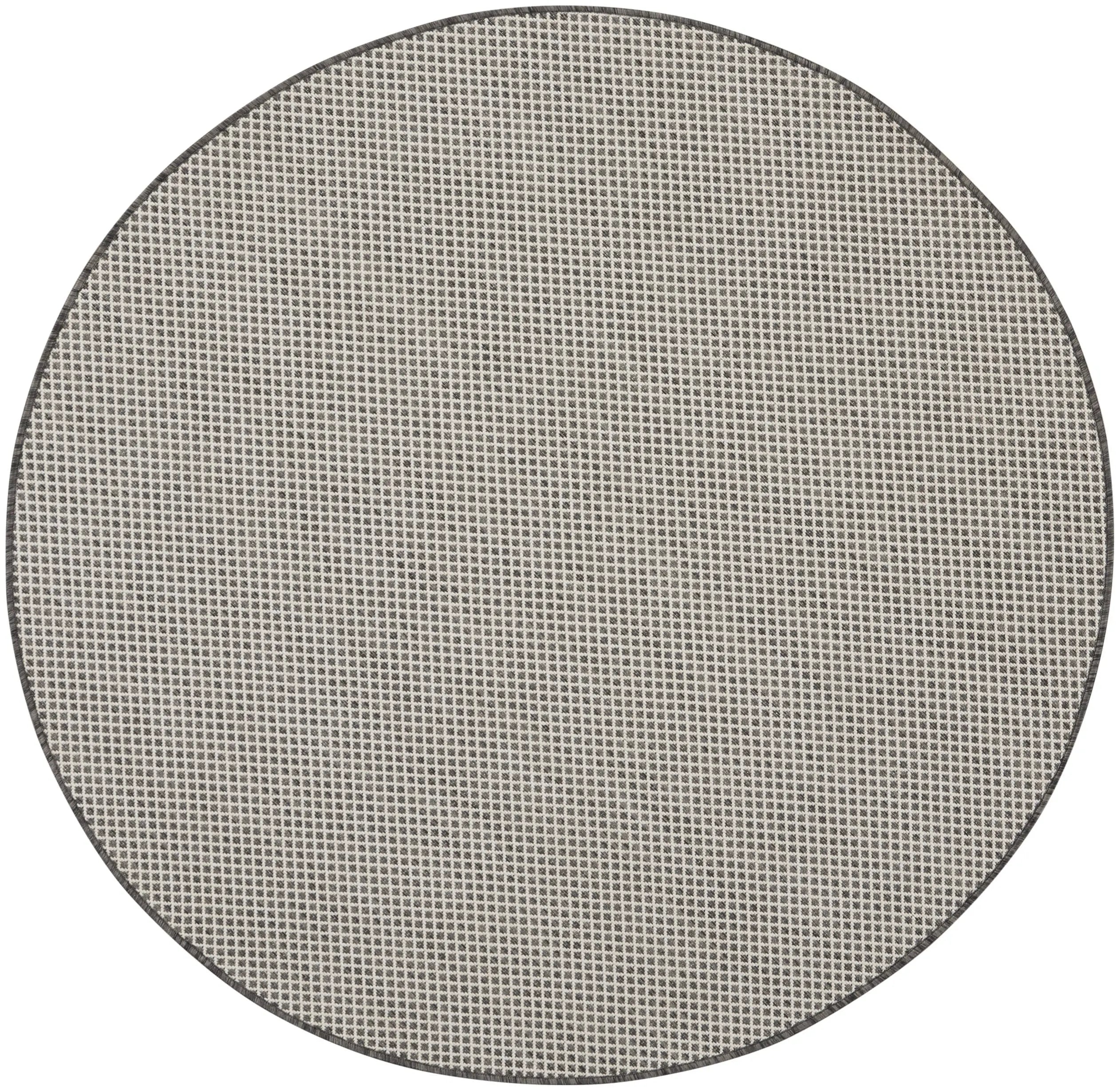 5' Ivory And Charcoal Round Geometric Indoor Outdoor Area Rug Homeroots Outdoor