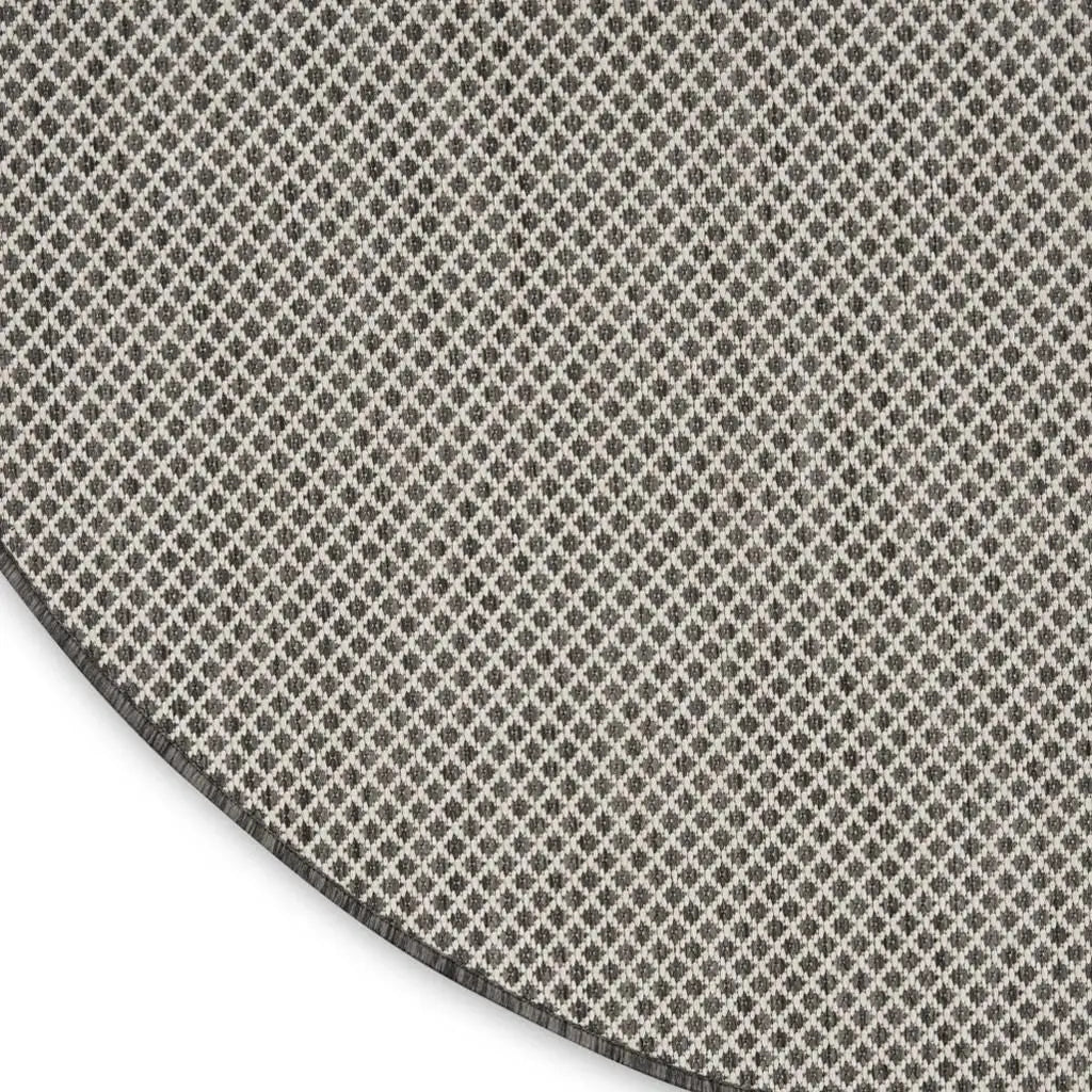 5' Ivory And Charcoal Round Geometric Indoor Outdoor Area Rug Homeroots Outdoor