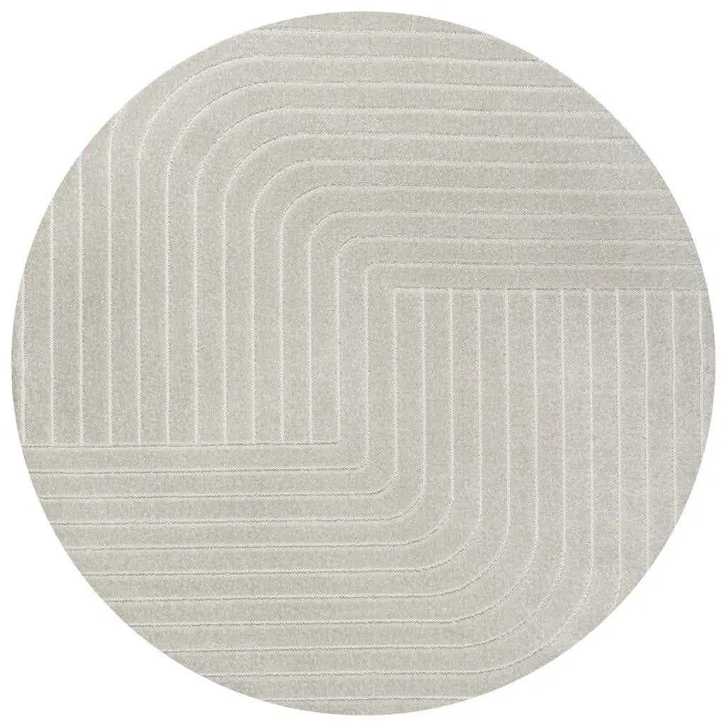 5' Ivory And Cream Round Striped Indoor Outdoor Area Rug Homeroots Outdoor