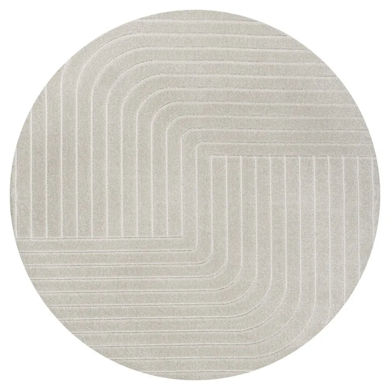 5' Ivory And Cream Round Striped Indoor Outdoor Area Rug Homeroots Outdoor