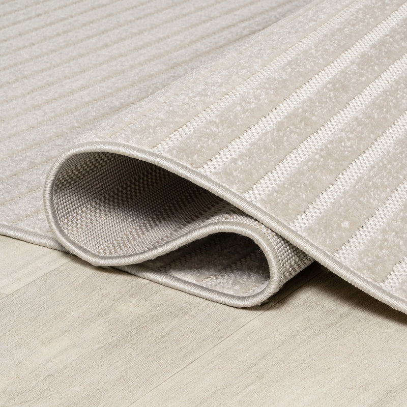 5' Ivory And Cream Round Striped Indoor Outdoor Area Rug Homeroots Outdoor