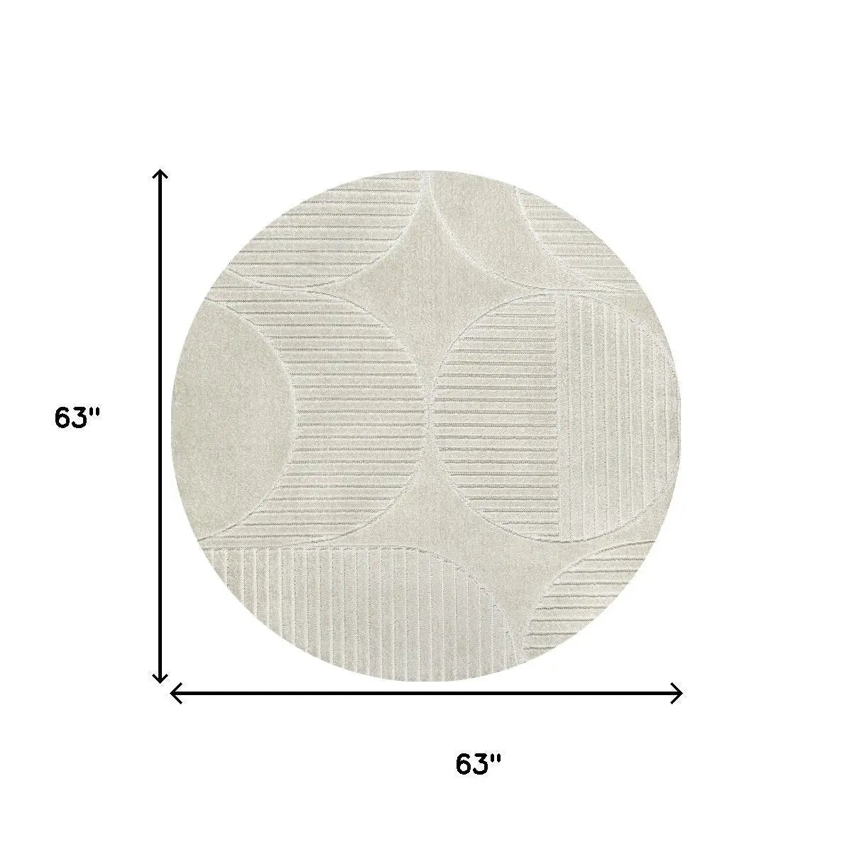 5' Ivory And Cream Round Striped Indoor Outdoor Area Rug Homeroots Outdoor