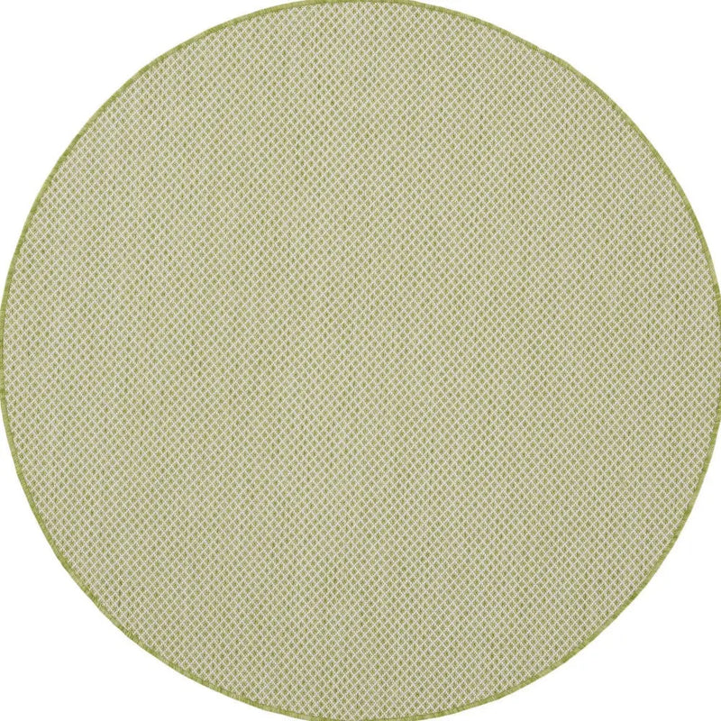 5' Ivory And Green Round Geometric Indoor Outdoor Area Rug Homeroots Outdoor