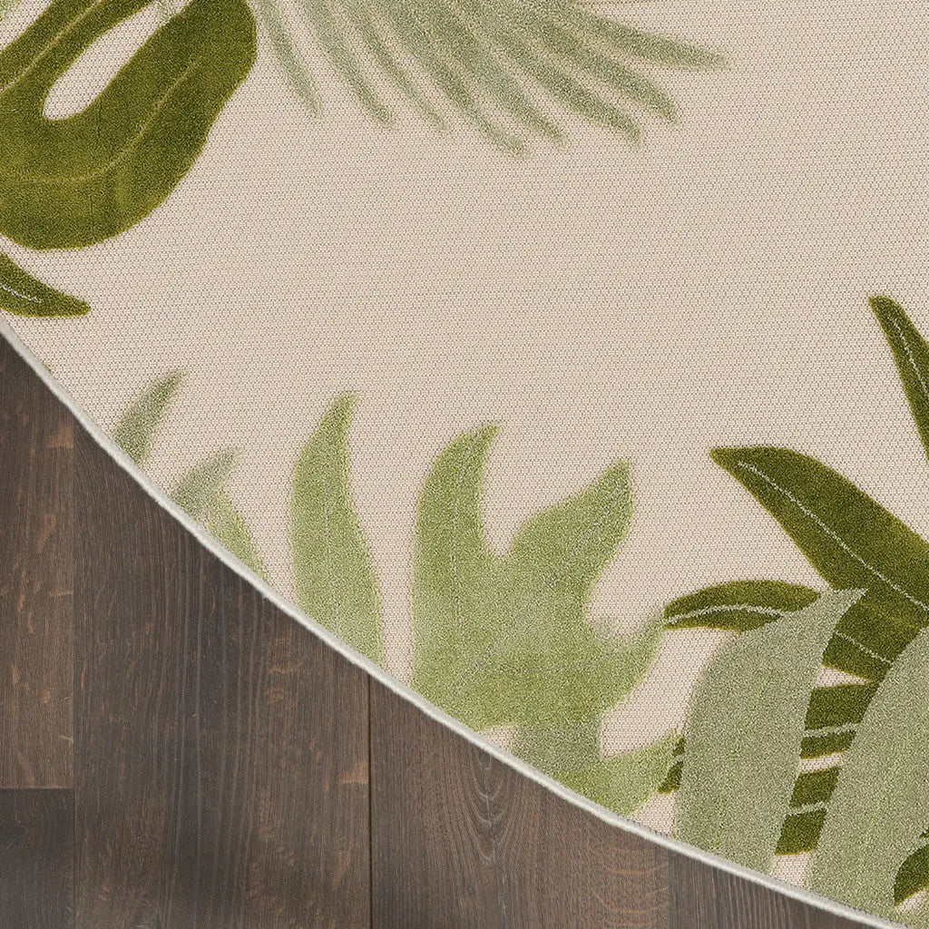 5' Ivory And Green Round Palm Leaf Indoor Outdoor Area Rug Homeroots Outdoor