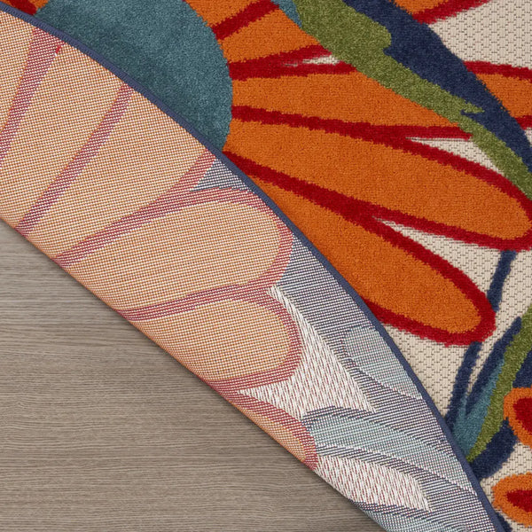 5' Ivory Blue And Orange Round Floral Indoor Outdoor Area Rug Homeroots Outdoor
