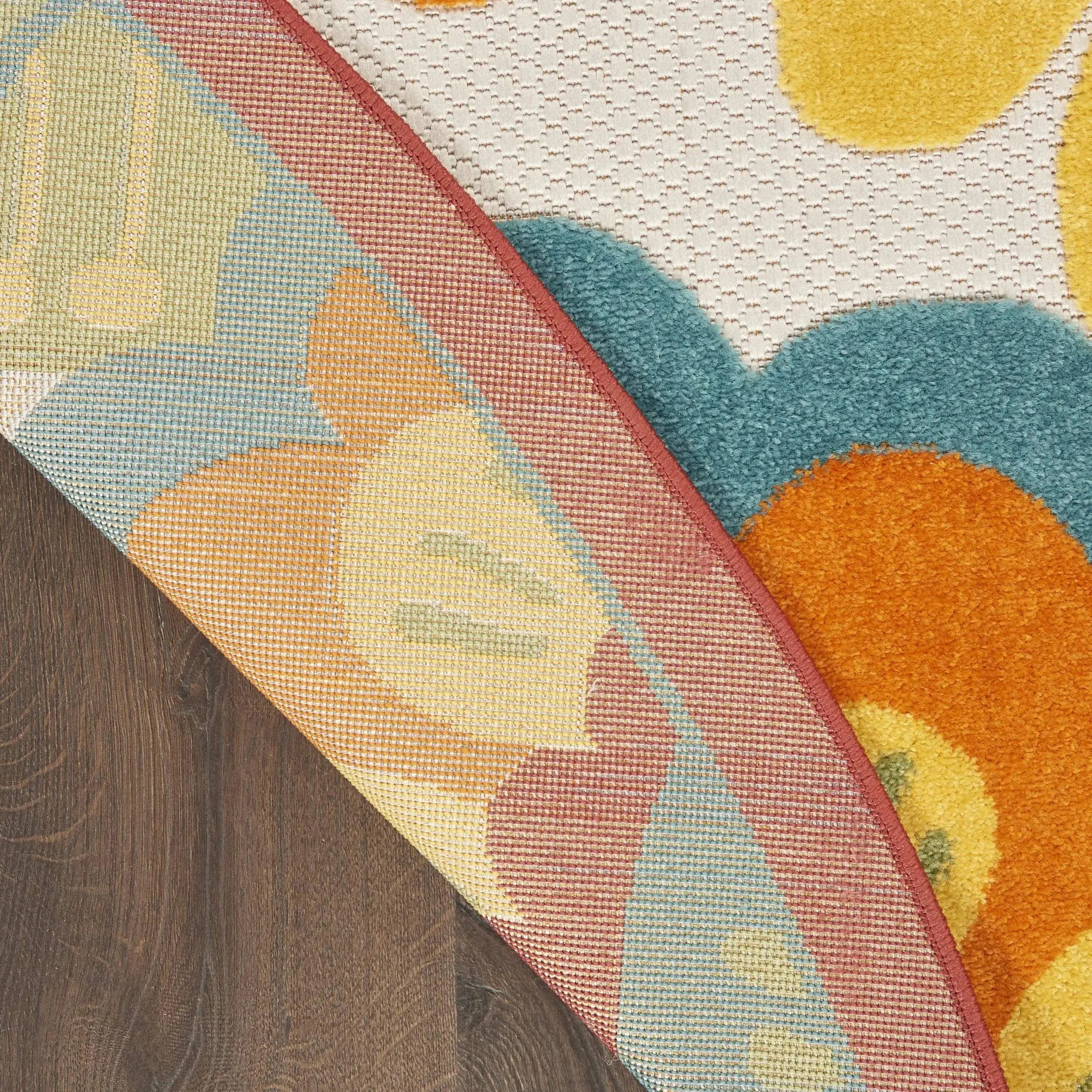 5' Ivory Blue Orange Red And Yellow Round Floral Indoor Outdoor Area Rug Homeroots Outdoor