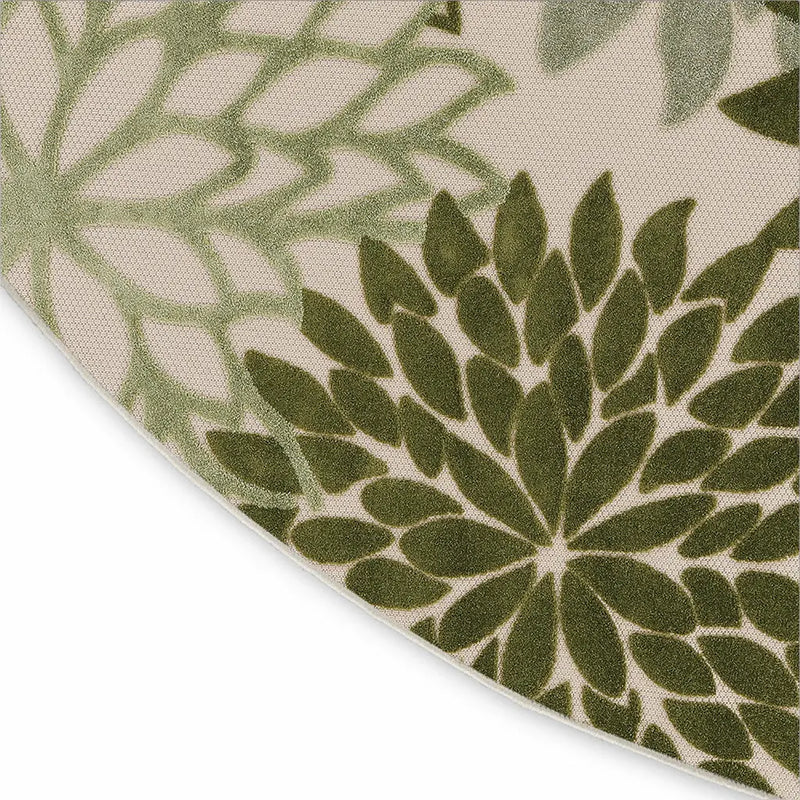 5' Ivory Green And Dark Green Round Floral Indoor Outdoor Area Rug Homeroots Outdoor