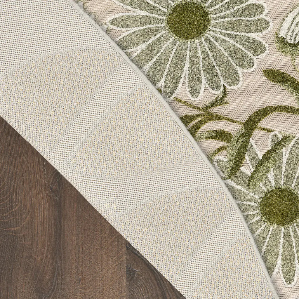 5' Ivory Green And Dark Green Round Floral Indoor Outdoor Area Rug Homeroots Outdoor