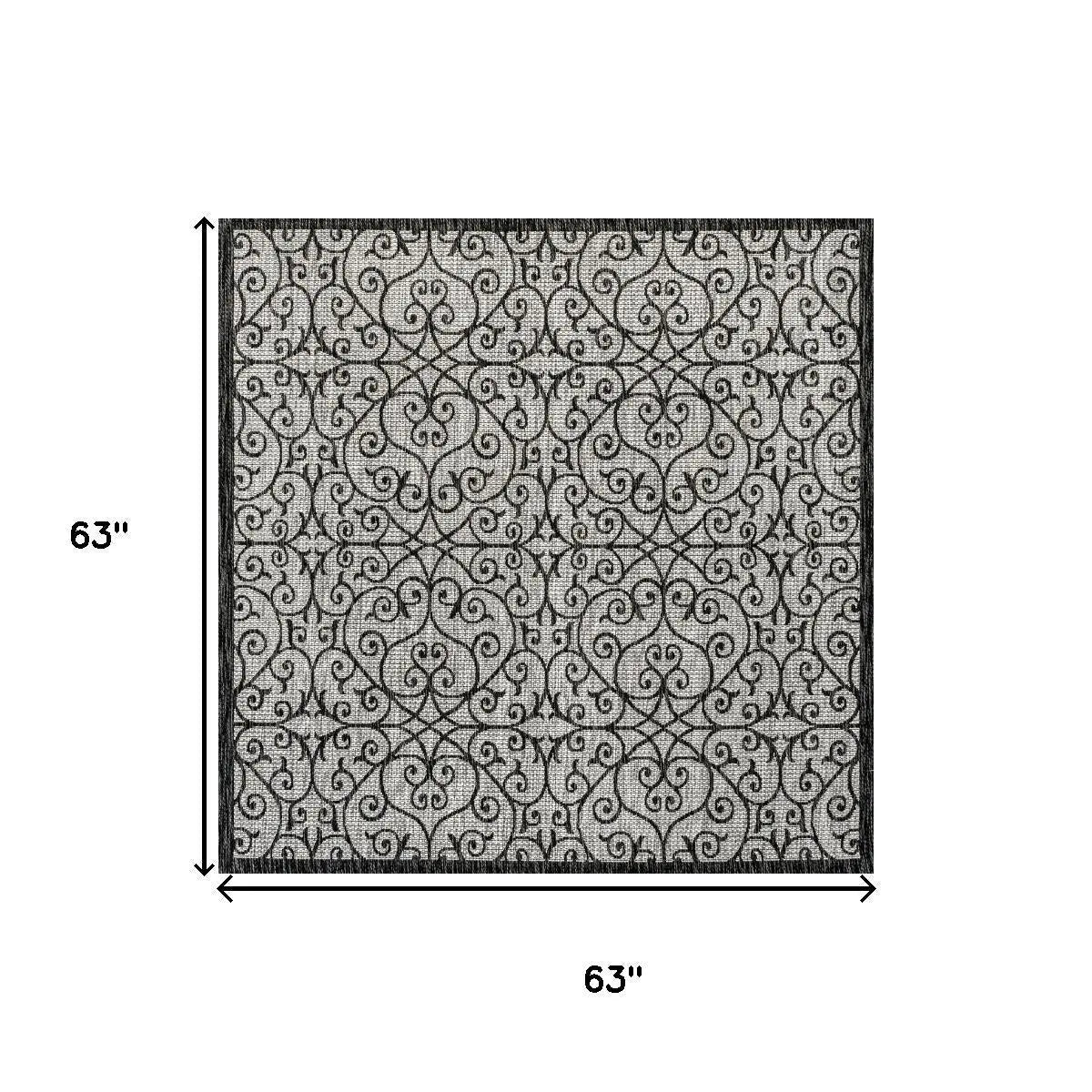 5' Light Gray And Black Square Geometric Indoor Outdoor Area Rug Homeroots Outdoor
