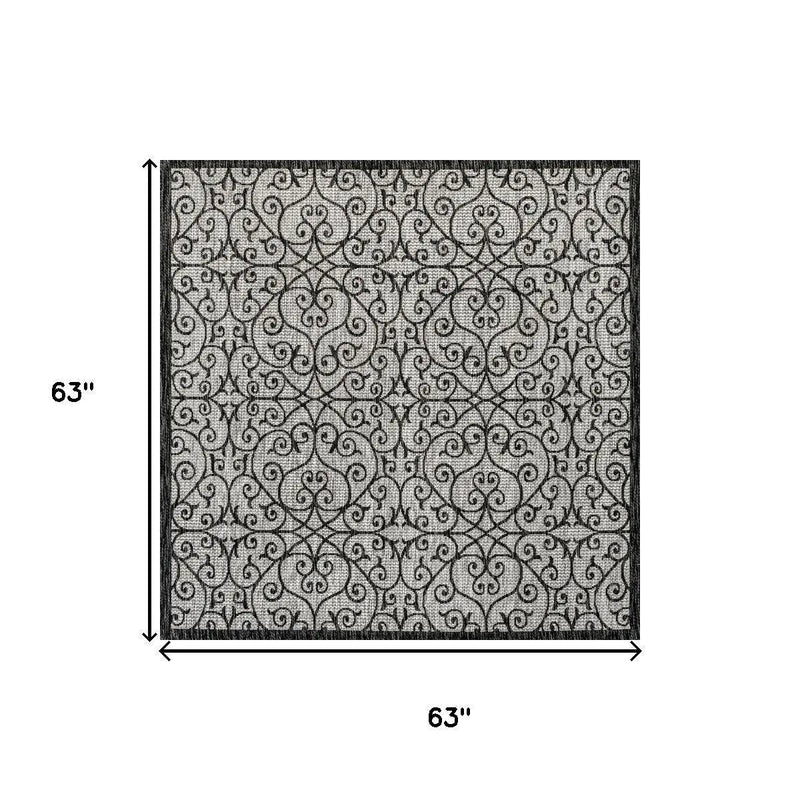 5' Light Gray And Black Square Geometric Indoor Outdoor Area Rug Homeroots Outdoor