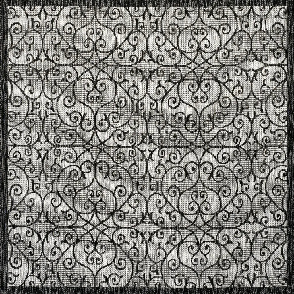 5' Light Gray And Black Square Geometric Indoor Outdoor Area Rug Homeroots Outdoor