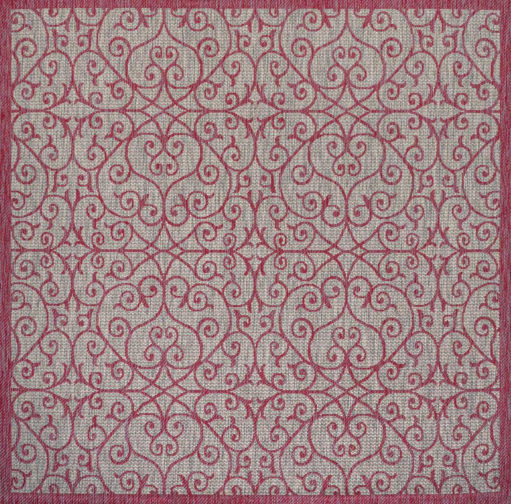5' Light Gray And Fuchsia Square Geometric Indoor Outdoor Area Rug Homeroots Outdoor