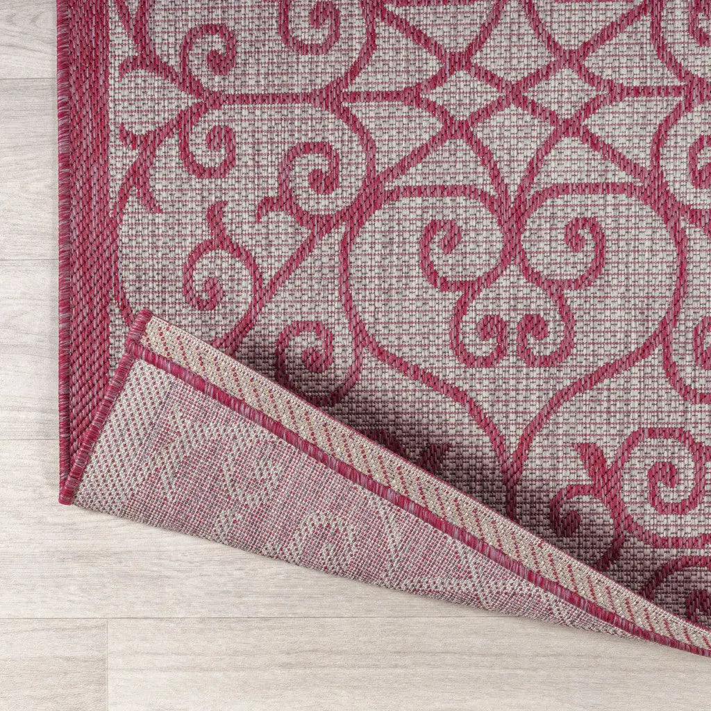 5' Light Gray And Fuchsia Square Geometric Indoor Outdoor Area Rug Homeroots Outdoor
