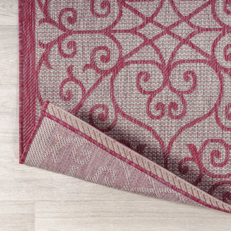 5' Light Gray And Fuchsia Square Geometric Indoor Outdoor Area Rug Homeroots Outdoor