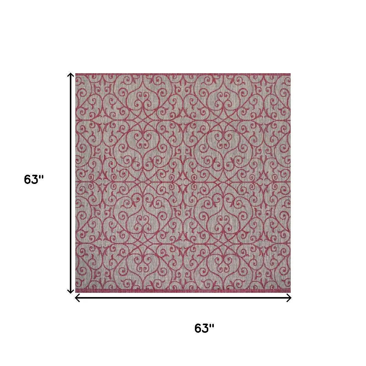 5' Light Gray And Fuchsia Square Geometric Indoor Outdoor Area Rug Homeroots Outdoor