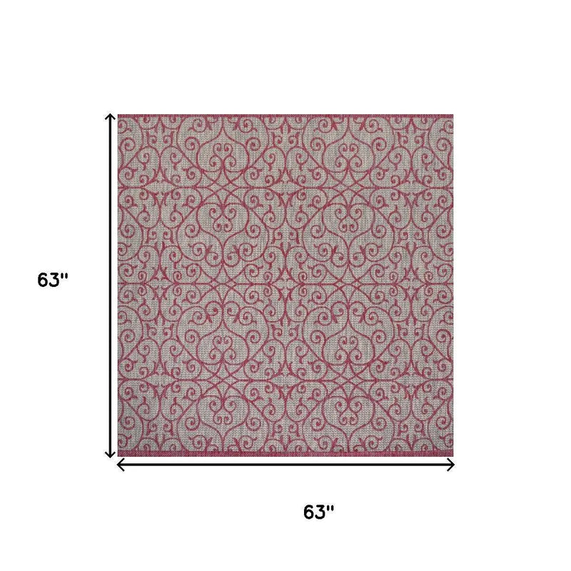 5' Light Gray And Fuchsia Square Geometric Indoor Outdoor Area Rug Homeroots Outdoor