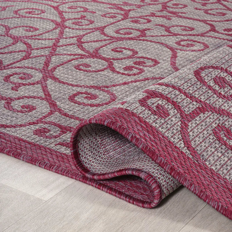 5' Light Gray And Fuchsia Square Geometric Indoor Outdoor Area Rug Homeroots Outdoor