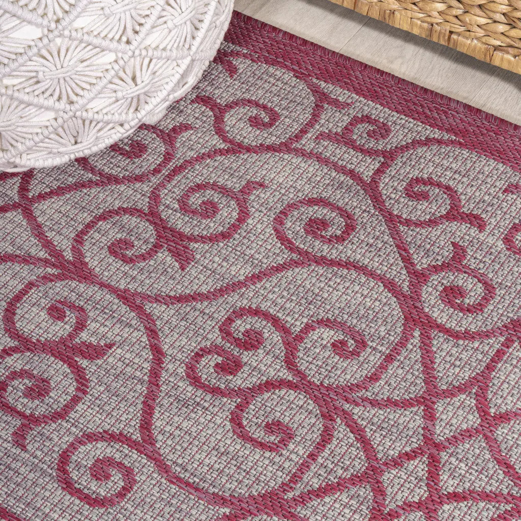 5' Light Gray And Fuchsia Square Geometric Indoor Outdoor Area Rug Homeroots Outdoor
