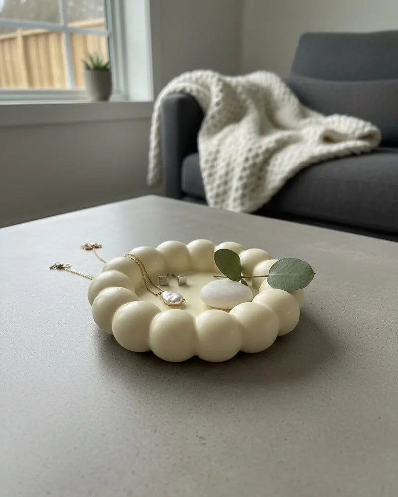 5" Light Yellow Resin Handmade Round Trinket Tray Homeroots Kitchen & Dining