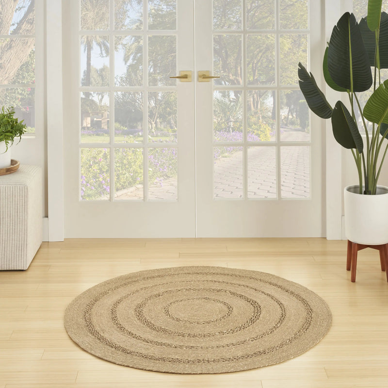 5' Natural And Brown Round Handmade Indoor Outdoor Area Rug Homeroots Outdoor