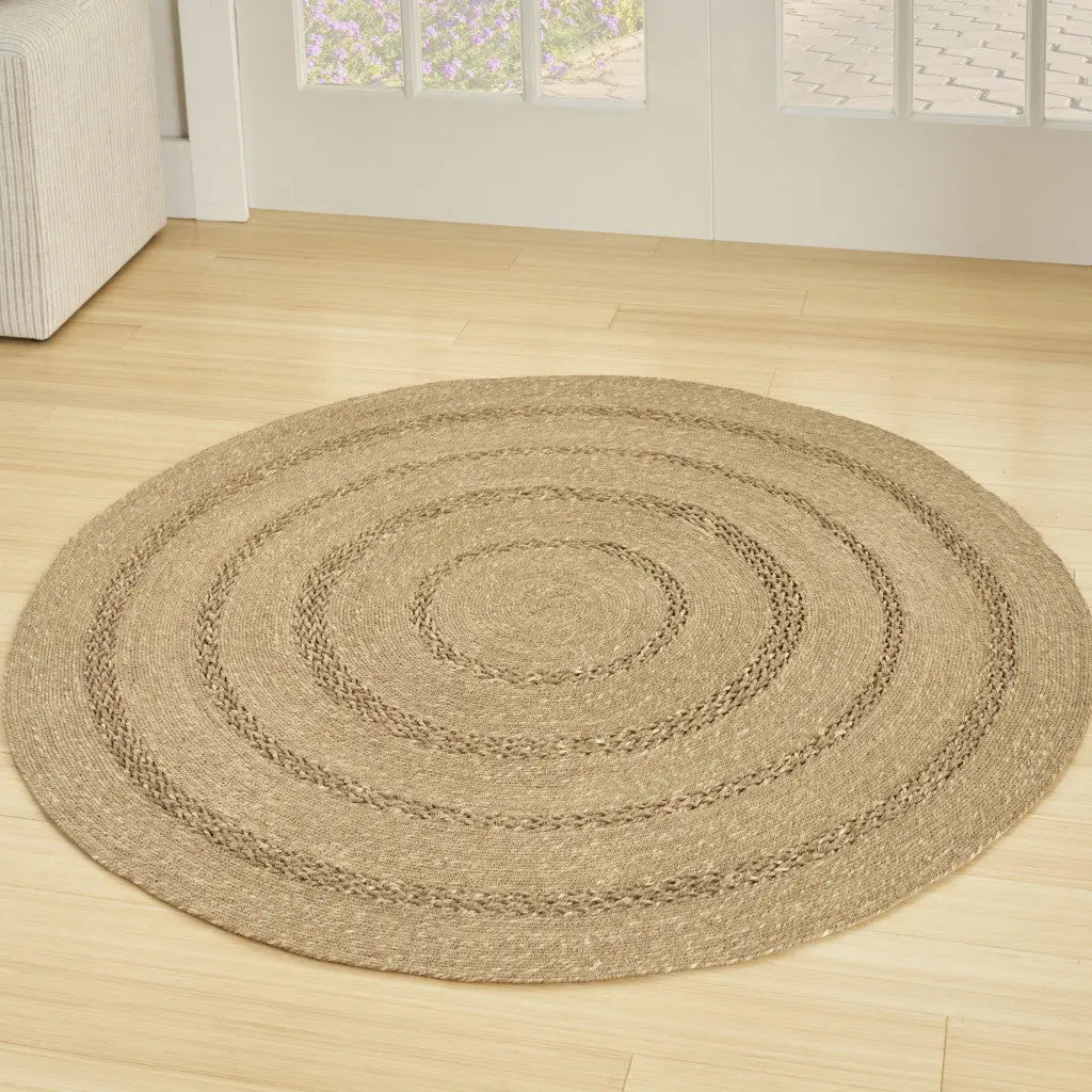 5' Natural And Brown Round Handmade Indoor Outdoor Area Rug Homeroots Outdoor