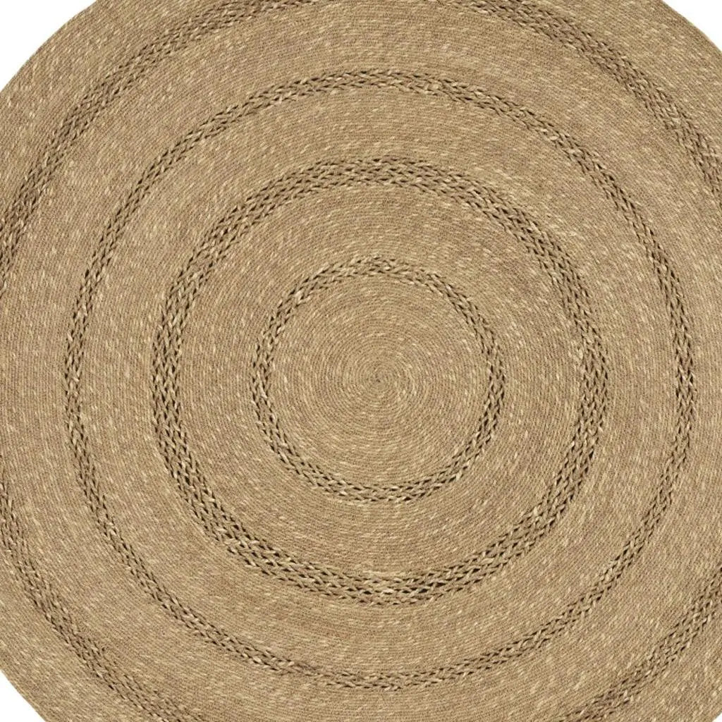5' Natural And Brown Round Handmade Indoor Outdoor Area Rug Homeroots Outdoor