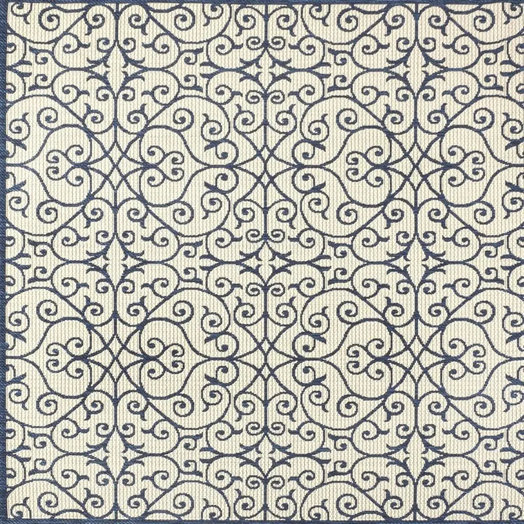 5' Navy Blue And Beige Square Geometric Indoor Outdoor Area Rug Homeroots Outdoor