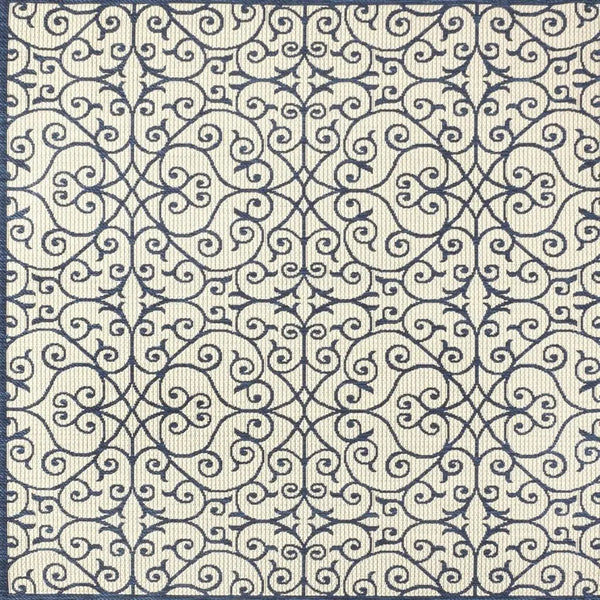 5' Navy Blue And Beige Square Geometric Indoor Outdoor Area Rug Homeroots Outdoor