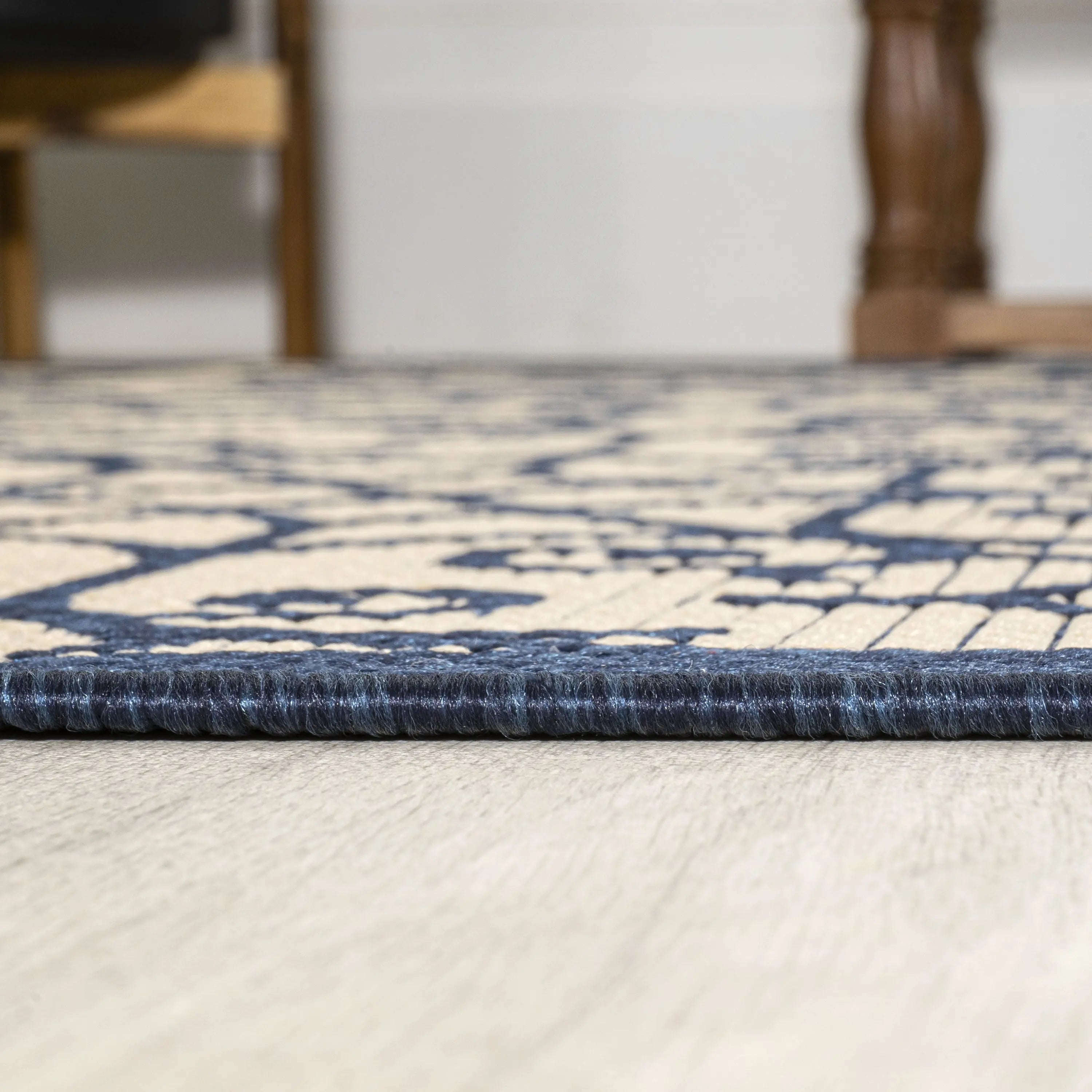 5' Navy Blue And Beige Square Geometric Indoor Outdoor Area Rug Homeroots Outdoor