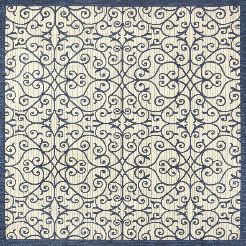5' Navy Blue And Beige Square Geometric Indoor Outdoor Area Rug Homeroots Outdoor