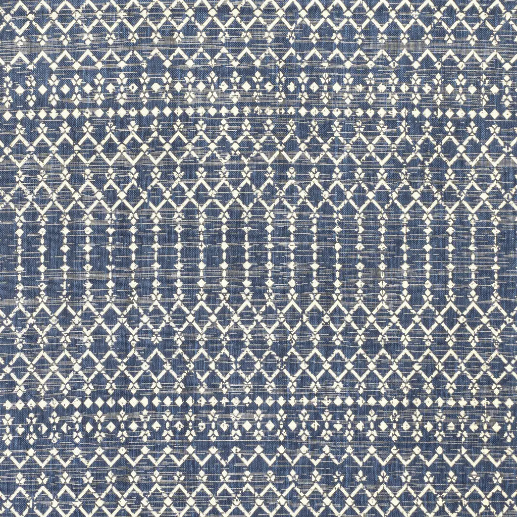 5' Navy Blue And Beige Square Trellis Indoor Outdoor Area Rug Homeroots Outdoor