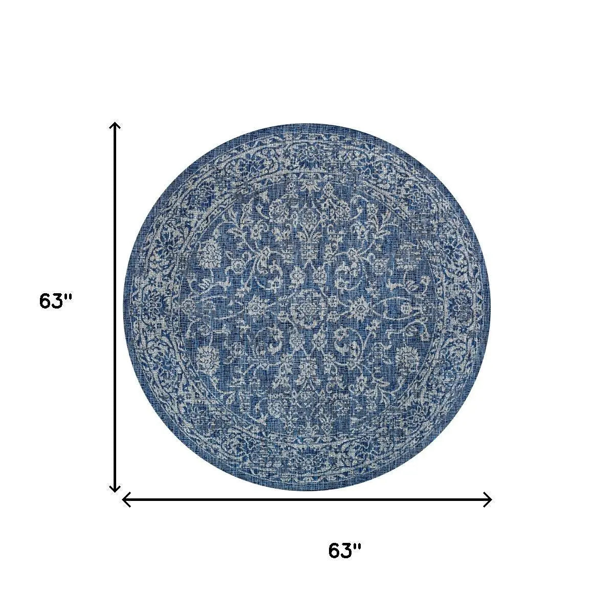 5' Navy Blue And Gray Round Medallion Indoor Outdoor Area Rug Homeroots Outdoor