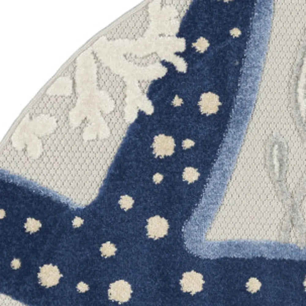 5' Navy Blue And Gray Round Starfish Indoor Outdoor Area Rug Homeroots Outdoor