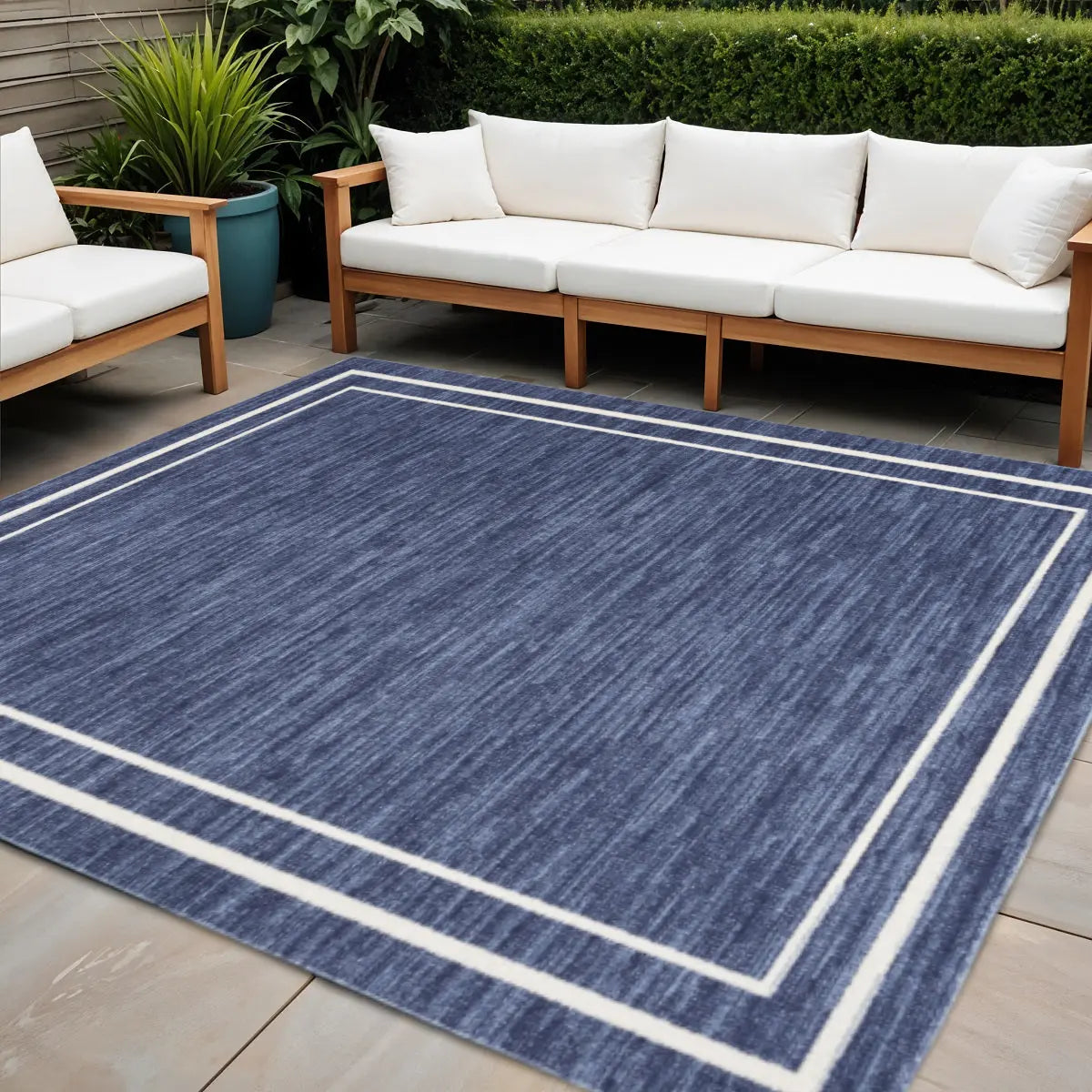 5' Navy Blue And Ivory Square Indoor Outdoor Area Rug Homeroots Outdoor