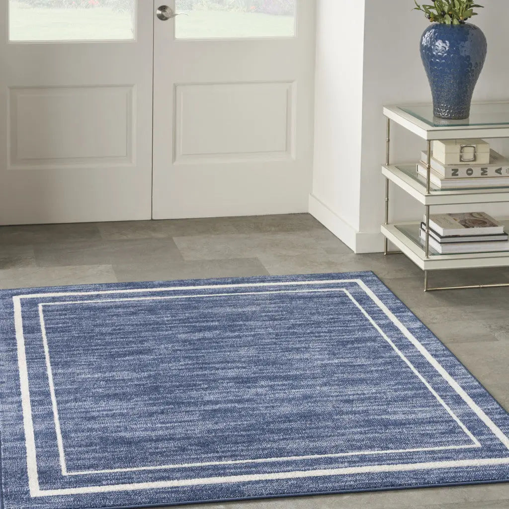 5' Navy Blue And Ivory Square Indoor Outdoor Area Rug Homeroots Outdoor