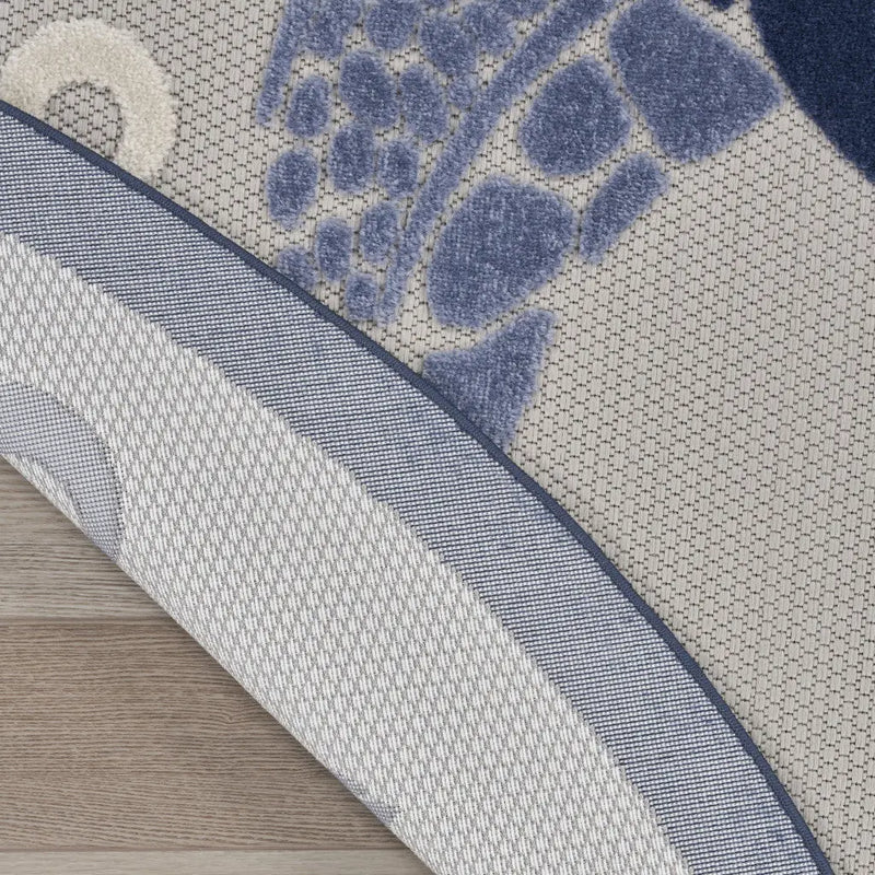 5' Navy Blue And Light Blue Round Sea Turtle Indoor Outdoor Area Rug Homeroots Outdoor