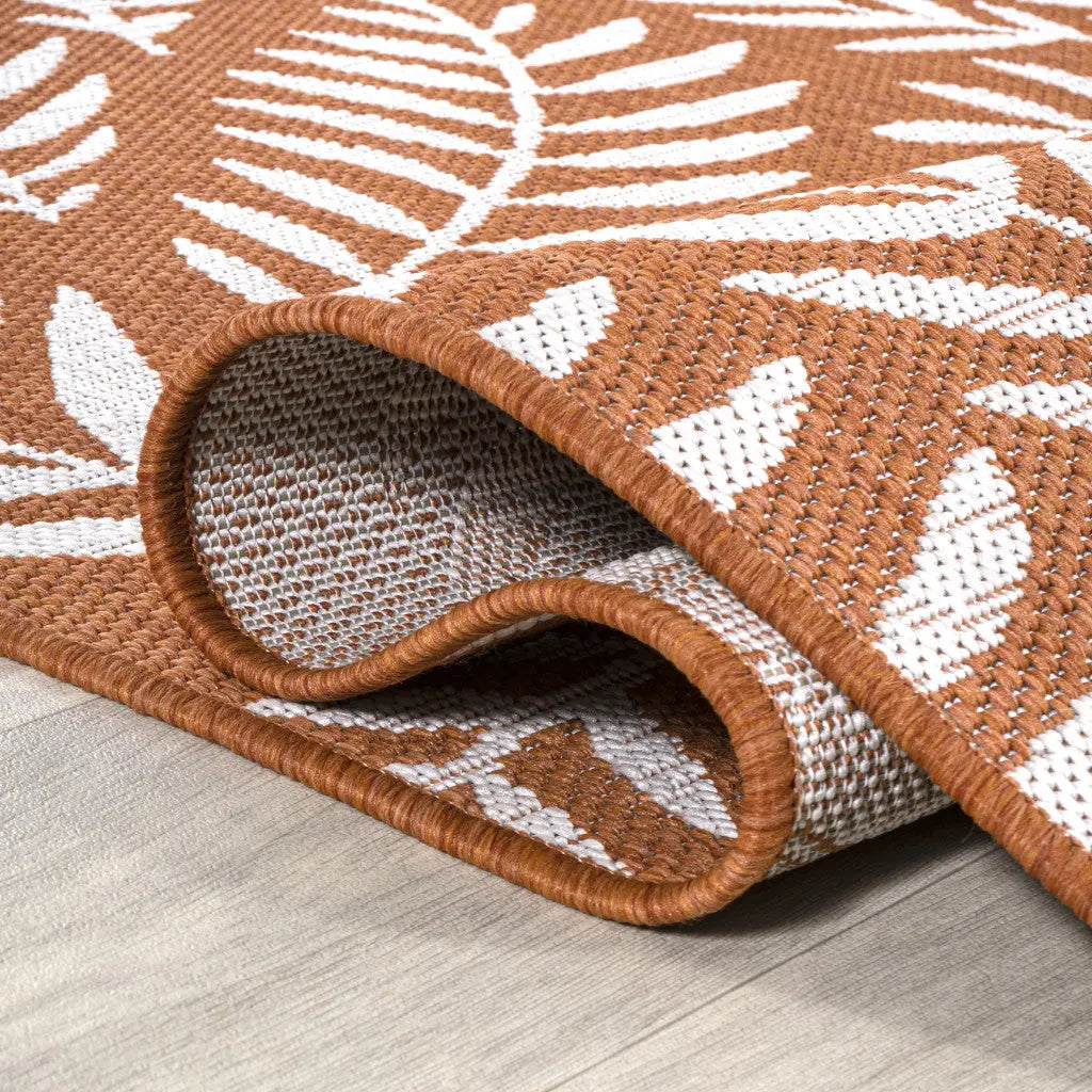5' Orange And Cream Square Floral Indoor Outdoor Area Rug Homeroots Outdoor