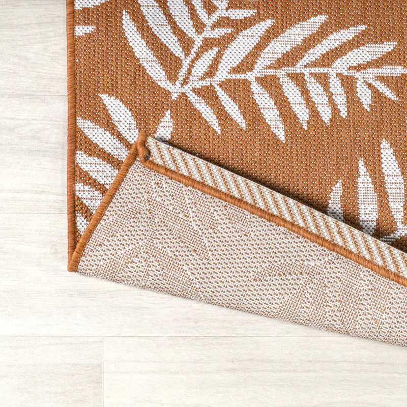 5' Orange And Cream Square Floral Indoor Outdoor Area Rug Homeroots Outdoor