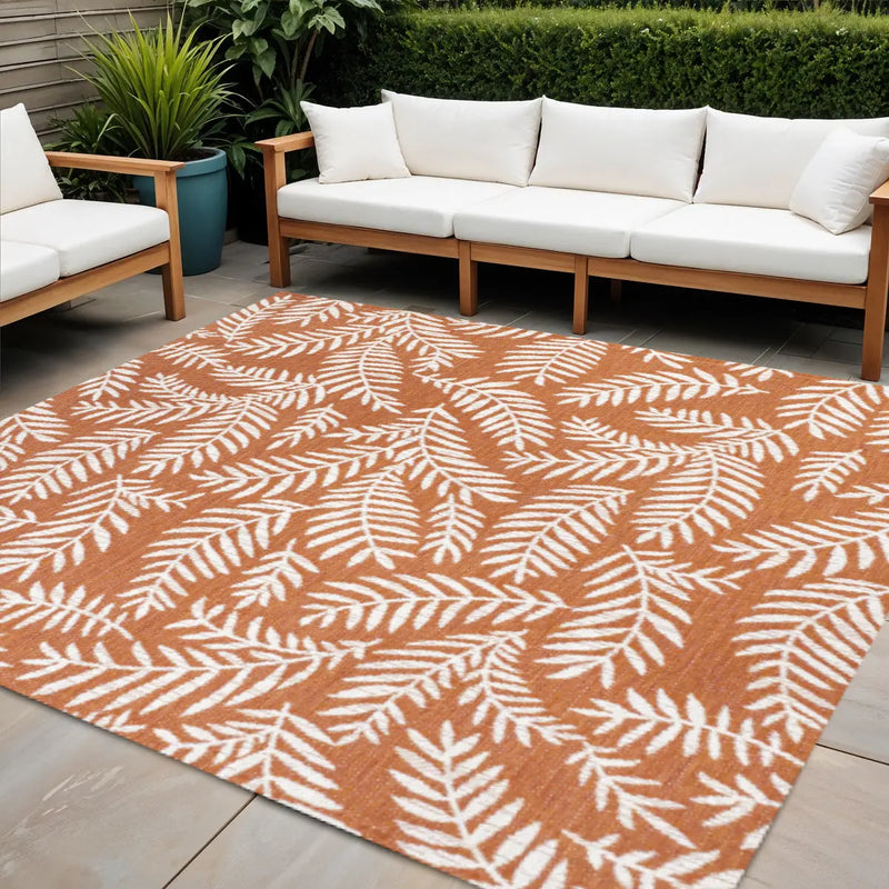 5' Orange And Cream Square Floral Indoor Outdoor Area Rug Homeroots Outdoor