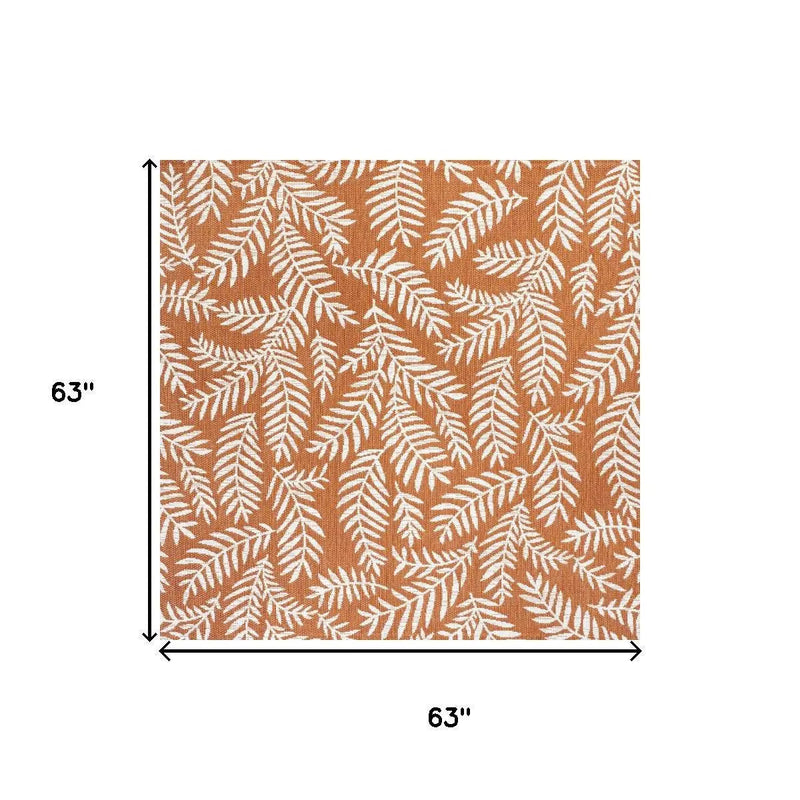 5' Orange And Cream Square Floral Indoor Outdoor Area Rug Homeroots Outdoor
