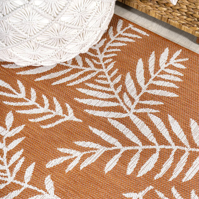 5' Orange And Cream Square Floral Indoor Outdoor Area Rug Homeroots Outdoor