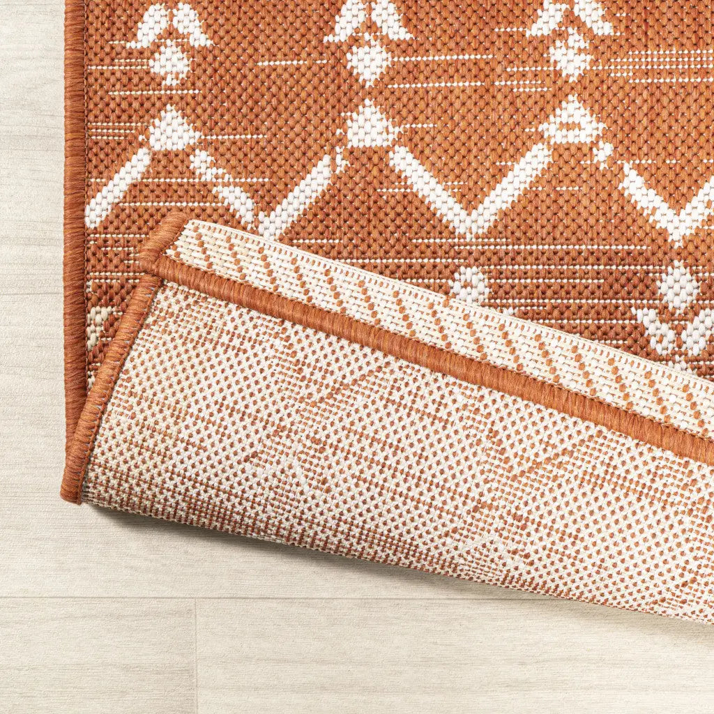 5' Orange And Cream Square Trellis Indoor Outdoor Area Rug Homeroots Outdoor