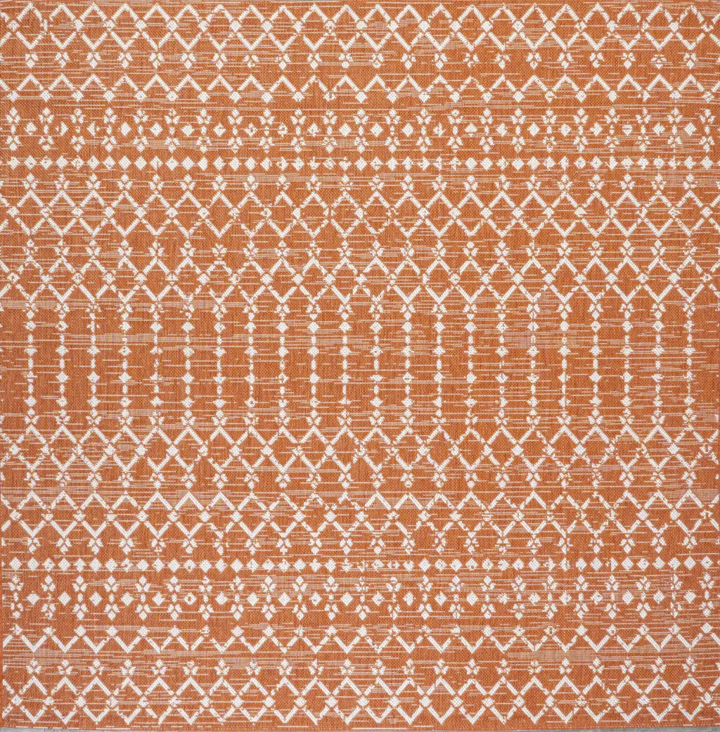 5' Orange And Cream Square Trellis Indoor Outdoor Area Rug Homeroots Outdoor