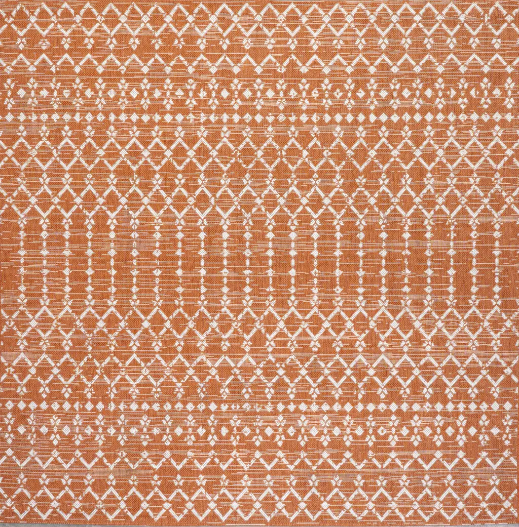 5' Orange And Cream Square Trellis Indoor Outdoor Area Rug Homeroots Outdoor