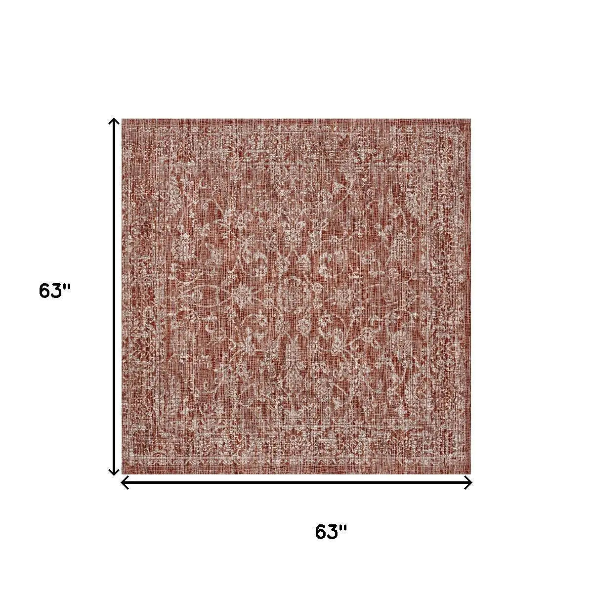 5' Red And Taupe Square Medallion Indoor Outdoor Area Rug Homeroots Outdoor