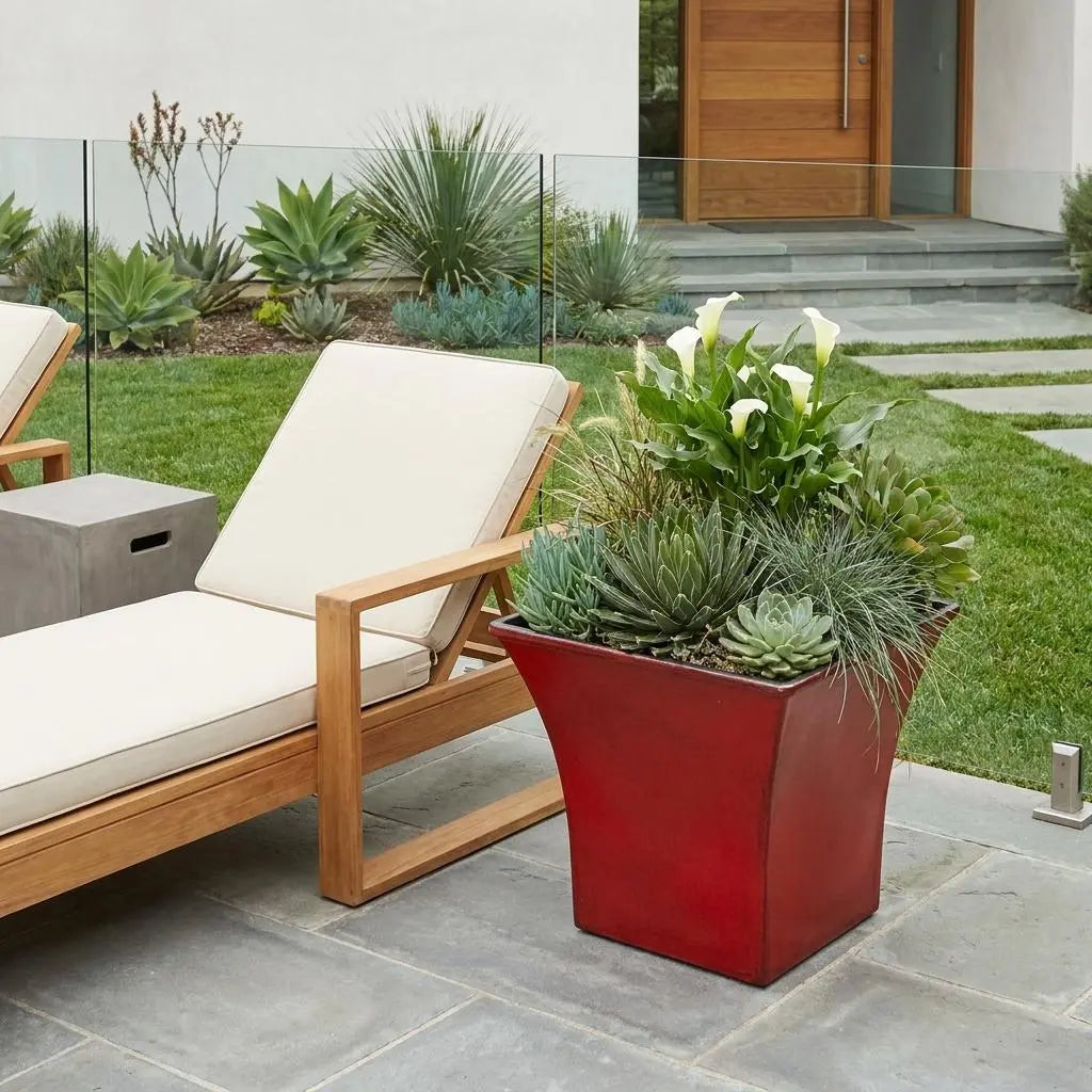 5" Red Recycled Plastic Indoor Outdoor Square Pot Planter Homeroots Outdoor
